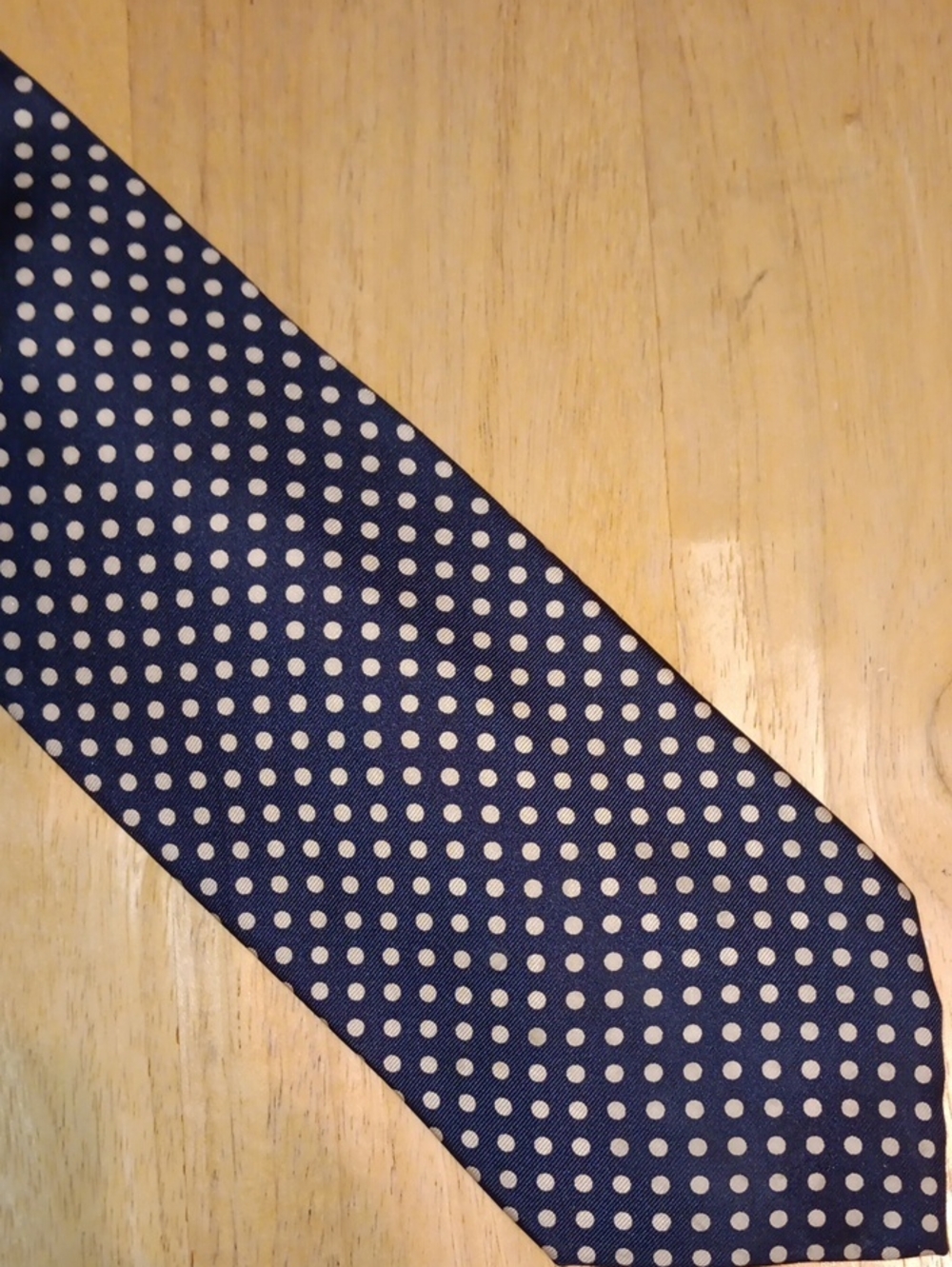 Navy *PRINT* Tie with Cream Polka Dots